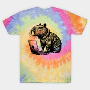 Punk Rock Goth Capybara on Computer Vintage Style T-Shirt